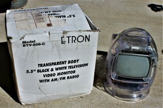 Vintage Etron Portable Television Radio Clear Transparent Plastic Retro Tv