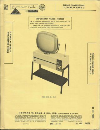 1959 Sams Photofacts Philco Predicta 10l41 10l42 10l43 Floor Model Tv