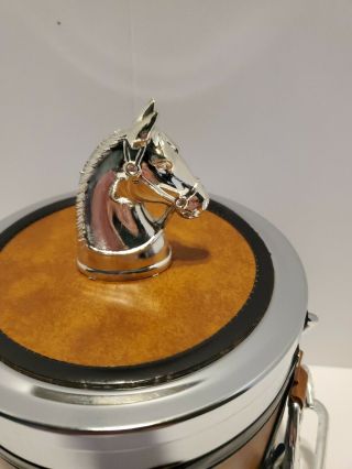Vintage Ice Bucket Equestrian Horse Saddle Faux Leather Chrome Bar in org box 2