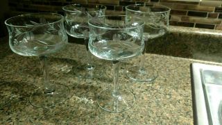 4 Vintage Cut Etched Real Crystal Flowers Wine Glasses Elegant Stemware Set F