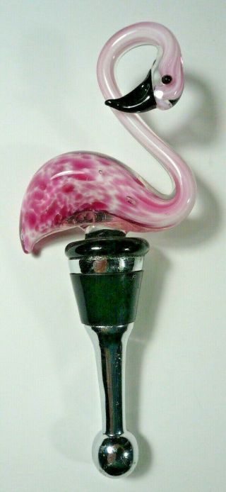 Art Glass Pink Flamingo Wine Bottle Stopper Topper