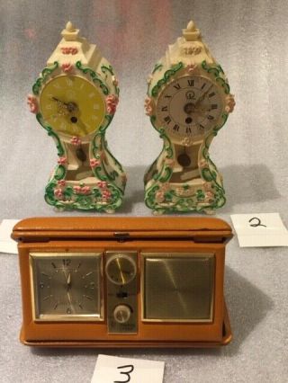 3 Vintage Transistor Radios With Mechanical Clocks Pendulums & Alarms