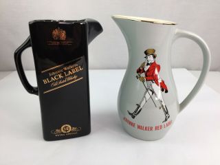 2 Vintage Johnnie Walker Pub Jug Pitcher Black & Red Label Wade Scotch Whisky