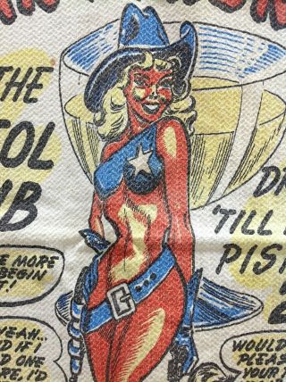 Vintage 1950 ' s Naughty Tea Towel Pistol Club Bar Apron Textile Man Cave Decor 2