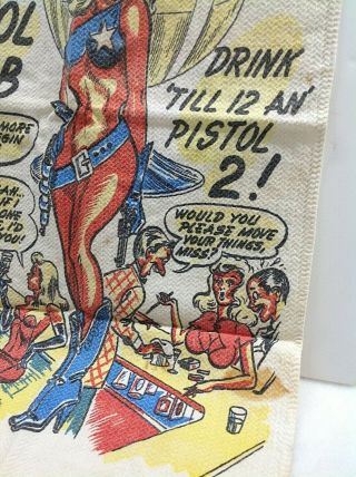 Vintage 1950 ' s Naughty Tea Towel Pistol Club Bar Apron Textile Man Cave Decor 3