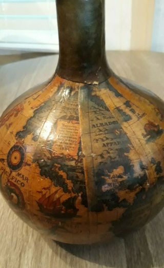 Vintage Old World Map Leather Wrapped Decanter Glass Bottle & Stopper Italy