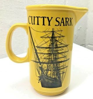 Vintage Cutty Sark Scotch Whiskey Bar Pitcher Yellow Scotland Ship Porcelain Jug