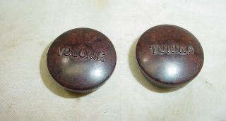 2 Vintage Tube Radio Knob Brown Black Plastic 1/4 " Spline Shaft Volume & Tuning