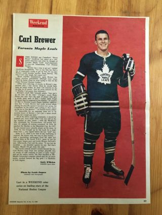 1960 Photo Canadian Nhl Hockey Star Weekly Toronto Maple Leafs Carl Brewer