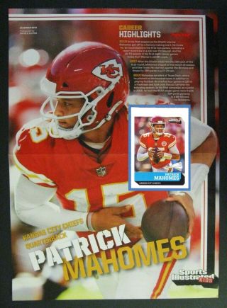 Patrick Mahomes 2018 Si Kids Football Poster & Card Kansas City Chiefs Star Qb