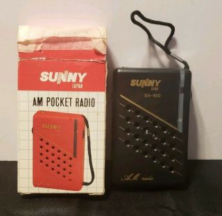 Vintage Black Sunny Am Pocket Radio Components Of Japan Box Sx100