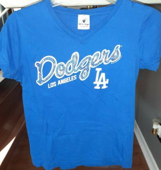 Los Angeles Dodgers Womens V - Neck Bling T - Shirt Ladies Blue (small) Short Sleeve