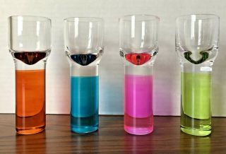 Set Of 4 Vintage Glasses Multi Color Blue,  Green,  Orange,  Pink