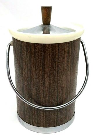 Kromex Ice Bucket Vintage Mid Century Retro Wood Grain And Chrome Barware