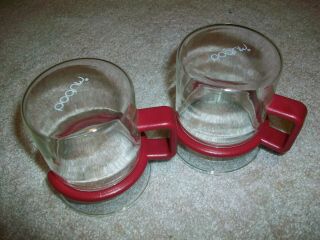 2 Bodum Bistro Clear Glass Cappucino Coffee Cups With Red Plastic Handles