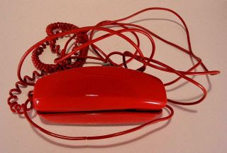 Vintage Red Trim Line Rotary Dial Phone Wall Desk Cord Belle