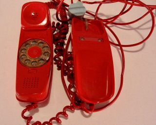 VINTAGE RED TRIM LINE ROTARY DIAL PHONE WALL DESK CORD BELLE 3