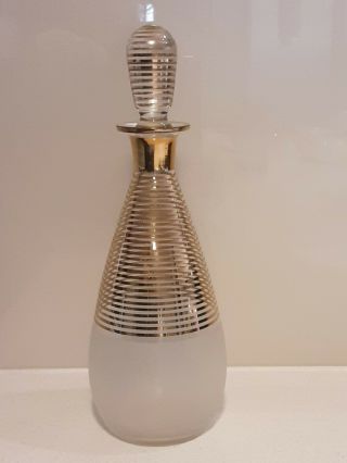 Vintage Mid Century Gilded And Frosted Glass Decanter