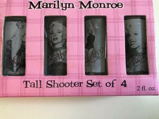 Marilyn Monroe Tall Frosted Shooter Bar Shot Glasses Boxed Set Of 4 Hollywood