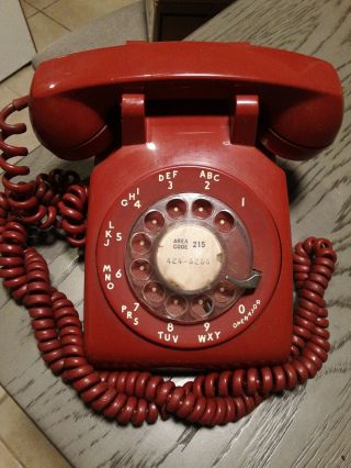 Vintage Red Western Electric Bell System 500 Rotary Desk Phone
