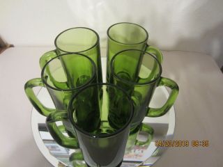 Set Of 5 Vintage Green Glass Beer Stein Mugs With Handles