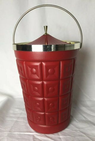 Vintage Lustreware Plastic Ice Bucket Retro Red Mid Century Barware Liquor Veg