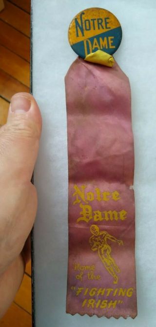 1950s Notre Dame Irish Football Ribbon Pin And Gold Home Of The Fighting Irish