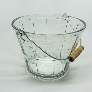Anchor Hocking Glass Ice Bucket Pail Bushel Basket With Wood Handle Made In Usa