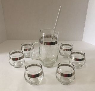 Vintage 8 Piece Martini Set Silver Band Dorothy Thorpe Style By Libbey Cocktail