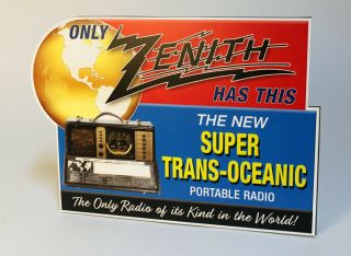 Zenith Trans Oceanic 7g605 Bomber Shortwave Radio Stand Up Ad Sign