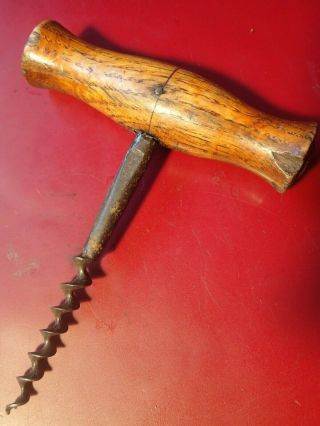 Signed,  Antique Very Old Wood Handle Corkscrew Bottle Opener Collectible
