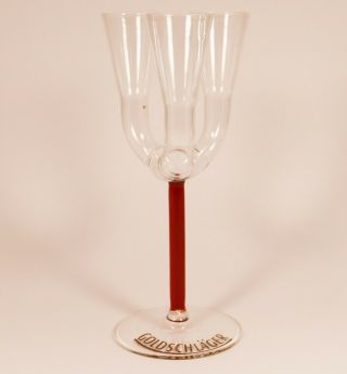 Vintage Goldschlager Triple Shot Glass Liquor Hand Blown Tri Flute Tall Red Stem