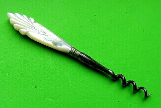 Antique Vanity Carved Mother Of Pearl Handle Perfume,  Cologne Bottle Corkscrew,
