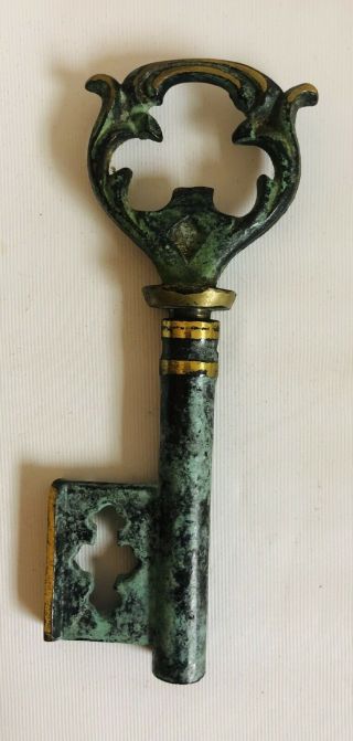 Antique Vintage Bronze Key Hidden Corkscrew Wine Bottle Opener 5.  5”long