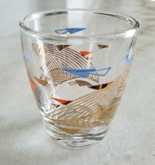 Vintage Mid Century Modern Gold Red Blue Shot Glass In