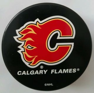 Calgary Flames Nhl Official Hockey Puck Made In Slovakia Inglasco Souvenir