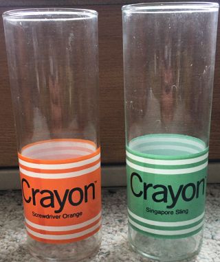 (2) Crayon Glasses Vintage Retro Barware Cocktail Screwdriver Singapore