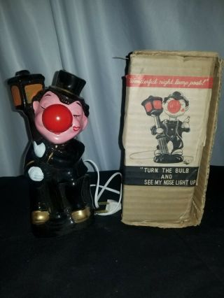 Vintage Drunk Hobo Leaning On Lamp Post Nose Lights Up With Box & Label