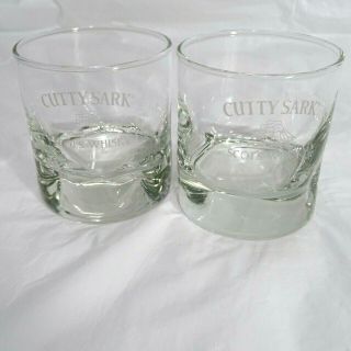 Set Of 2 Cutty Sark Scots Whisky Glass Barware Clear Logo Bar 3.  25 " Height