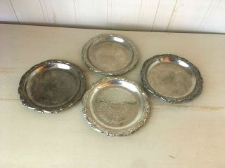 Vintage Silver Plated On Ep Steel Coaster Set Of 4 / Appetizer Plates Made In It