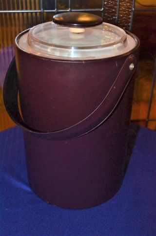 Vintage Ice Bucket Wine Red Faux Leather Mid Century Modern Retro