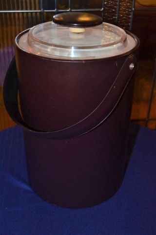 Vintage Ice Bucket Wine Red Faux Leather Mid Century Modern Retro 2