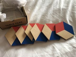 Areaware Table Tiles Red/blue Bower Wood Coasters Brooklyn Set Of 6