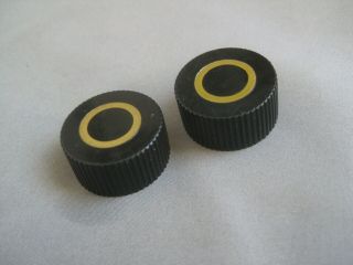 2 Black Plastic Radio Knobs With Gold Ring On Front,  Possibly Zenith? Serrated