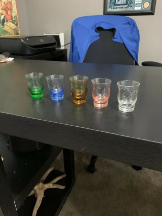 Vintage Colored And Etched Crystal Shot Glasses