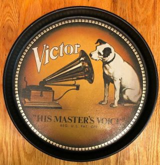 Vintage Bristol Ware Rca Victor " His Masters Voice " Round Tin Serving Tray