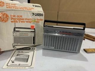 Vintage General Electric Ge Portable Am/fm Transistor Radio Model 7 - 2650