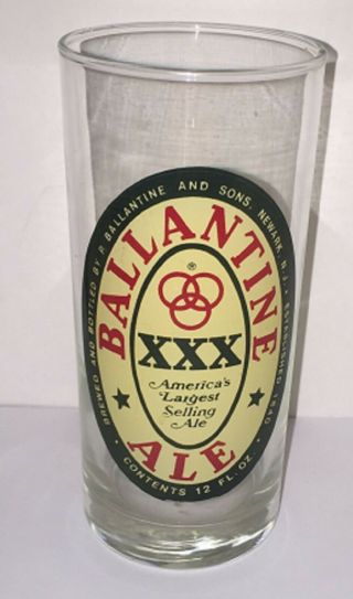 Vintage Ballantine Beer Glass Xxx Ale Newark Nj Classic Label Pilsner Lager 12oz