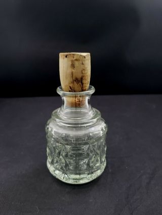 Vintage Clear Glass Diamond Cut Liquor Bottle Decanter Portugal Cork Top Stopper