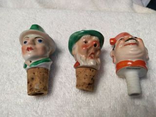 Vintage Porcelain Head Bottle Toppers Two With Cork One Just Porcelain